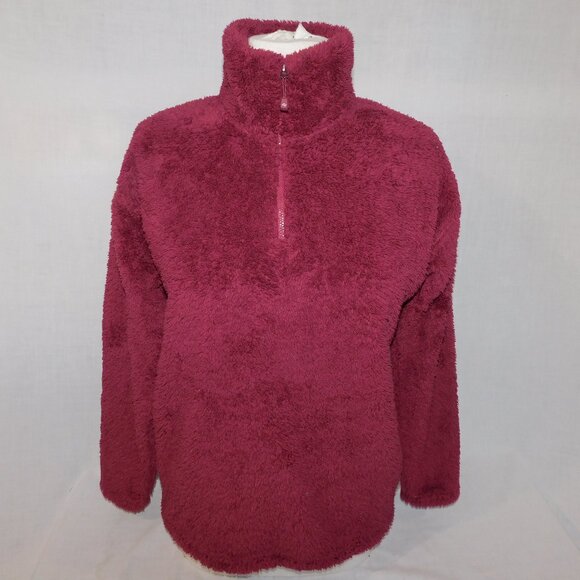 Eddie Bauer Womens S Berry Burgundy Quest Plush 2.0 1/4 Zip Teddy Fleece Sweater - Picture 1 of 7